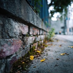 Close-up view of a textured brick wall.