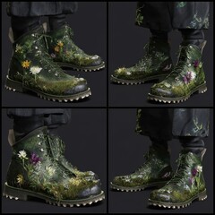 Unique boots adorned with vibrant flowers.