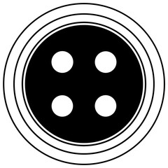 Simple black and white sewing button design on transparent background