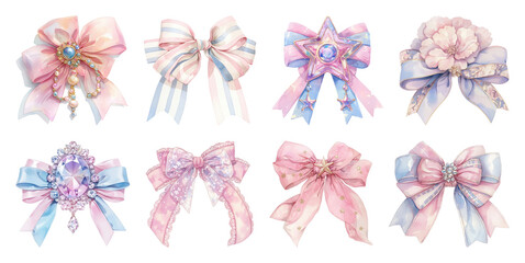 PNG Elegant pastel bows collection, element set on transparent background