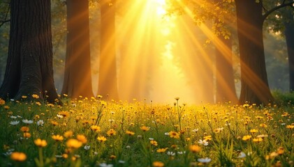 Golden Sunlight Bathes Serene Landscape Peaceful Spiritual Energy and Inner Tranquility. Ideal for Meditation, Mindfulness, and Wellness Themes.