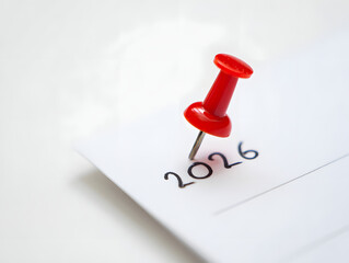 2026 Highlighted with Red Pushpin on White Paper