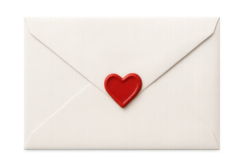 White envelope featuring a prominent red heart wax seal, symbolizing love and sending a secret message. Transparent background
