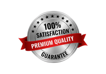 Silver Satisfaction Guarantee Seal with Red Ribbon Banner transparent png