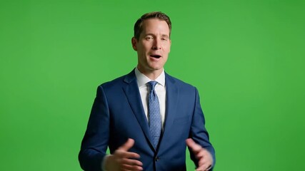 Businessman Presenting on Green Screen Gesturing and Talking. - Powered by Adobe