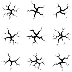 Nine vector cracks creating an abstract pattern for design, distress, and fragility