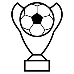 Outline drawing of a soccer ball trophy with a rectangular base and handles