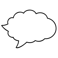 A white speech bubble with a black outline on a white background image