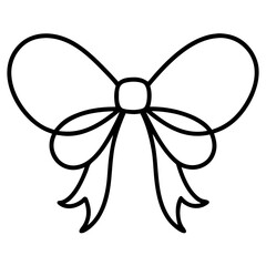 Illustration of a simple black outline of a bow with loops and tails