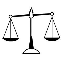 Illustration of a classic balance scale with two pans in black and white