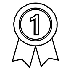 Illustration of a first place award medal with ribbon in black and white