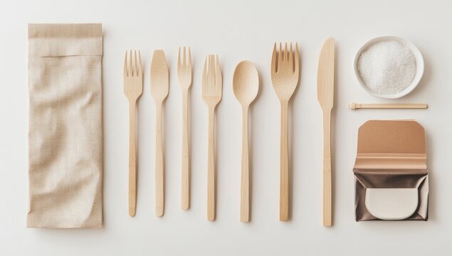 Eco-friendly wooden cutlery set - Powered by Adobe