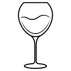 Illustration of a wine glass with liquid inside and a black outline style