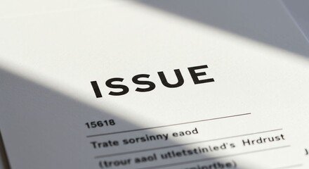 Issue Document with Bold Issue Title and Formal Layout in Close-up Perspective