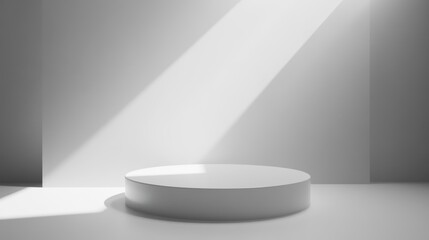 Minimalist white podium, sunlit studio, product display, background
