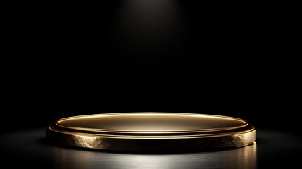 Gold pedestal display, spotlight, dark background