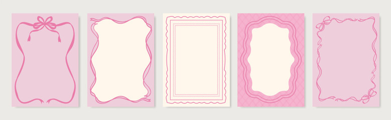 Vintage hand drawn frames vector set. Collection frame template in different shape with ribbon decorative. Design for card, poster, cover, background.