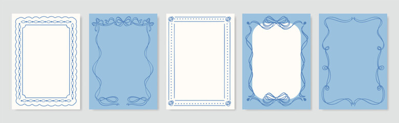 Vintage hand drawn frames vector set. Collection frame template in different shape with ribbon decorative. Design for card, poster, cover, background.