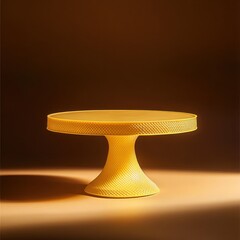 Yellow cake stand on brown studio backdrop