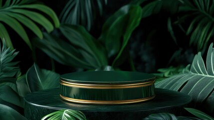 Dark green podium in lush jungle