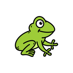 Cartoon Green Frog with Black Outline and Transparent Background
