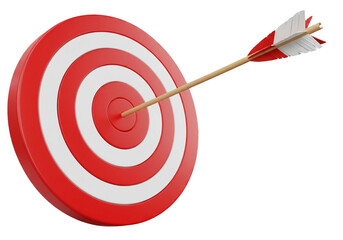 Red and White Bullseye Target with Arrow on White Background