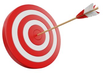 Red and White Bullseye Target with Arrow on White Background