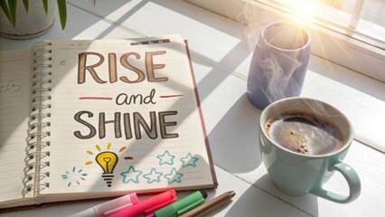 Inspirational Morning Scene with Coffee, Notepad, and Sunlight Promoting Positive Vibes and Daily Motivation
