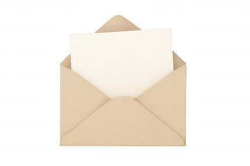 Blank paper card pulling out from an open brown envelope, representing communication and message sending