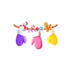Festive Mittens with Holiday Treats on Transparent Background