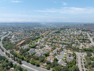 Aerial view of big houses in Carlsbad, North County San Diego, South California, USA.