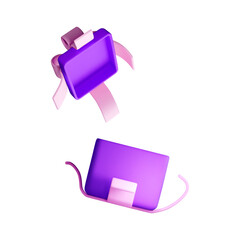 Levitating Purple Box with Pink Ribbons Isolated on Transparent Background