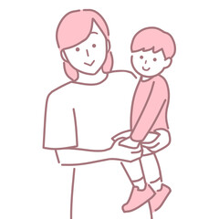 息子を抱っこする母親