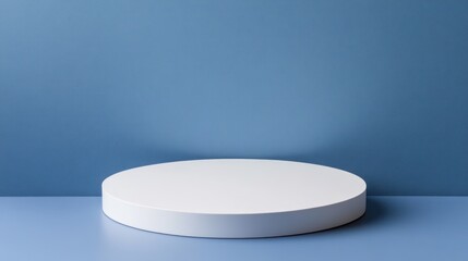 White podium on blue background, minimalist display, product presentation, mockup