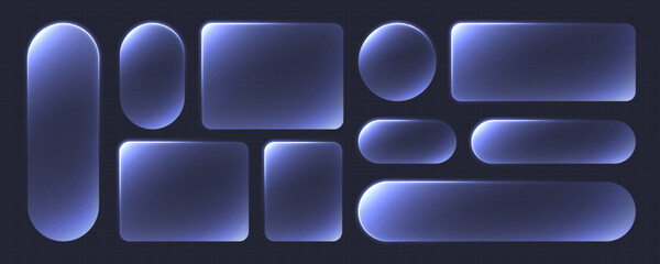 Transparent glass buttons, blue clear banners. Glowing futuristic interface templates for web design. Vector illustration.