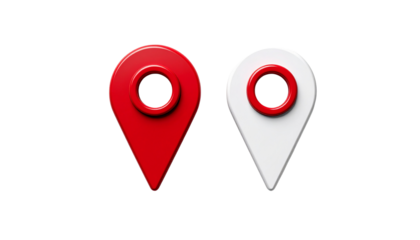 Classic Red GPS Map Pin and Modern Navigation Icon Duo Isolated on Transparent Background