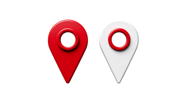 Classic Red GPS Map Pin and Modern Navigation Icon Duo Isolated on Transparent Background
