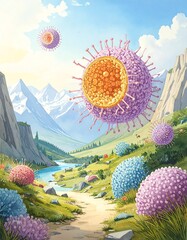 Colorful viruses in a scenic valley