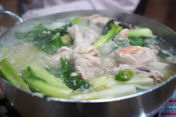 Traditional Korean Chicken Soup (Dak-han-mari) in Hot Pot