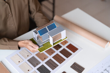Architecture interior Man Creative project plan designer home and Choose interior materials.