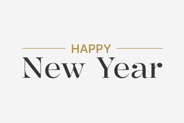 Happy New Year Text Layout with Serif Font on White Background