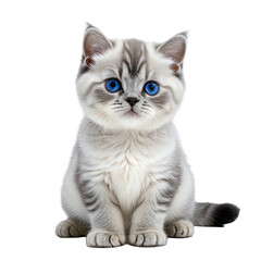 Obraz premium Adorable silver tabby kitten with striking blue eyes, sitting and looking forward