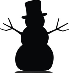 Snowman silhouette, winter icon, holiday decoration, Christmas graphic, festive season, black shape, top hat, stick arms, cold weather, minimal design