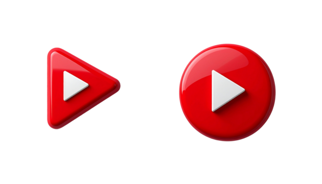 Classic Triangle Play Button and Modern Rounded Video Icon Duo isolated on transparent background