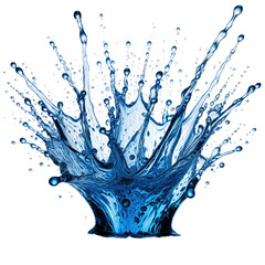 Blue water splashes, high action, dynamic movement on a black background