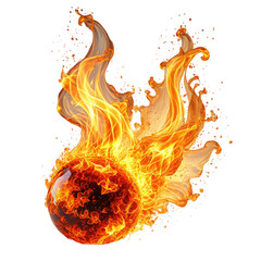 Fiery orb bursting with flames, radiating heat, and dynamic movement against black