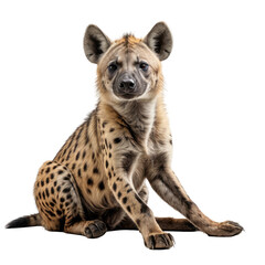 Hyena Tan fur with dark spots, resting against a black background