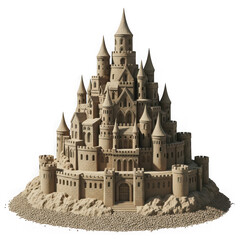 Obraz premium Detailed sand castle isolated on transparent background, summer vacation concept design
