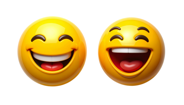 Fun Emoji Faces Duo with Smile and Laugh Expressions Isolated on Transparent Background