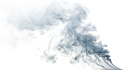 Dynamic blue and white smoke swirls abstract photography capturing ethereal fluid motion against a clean backdrop isolated on transparent background